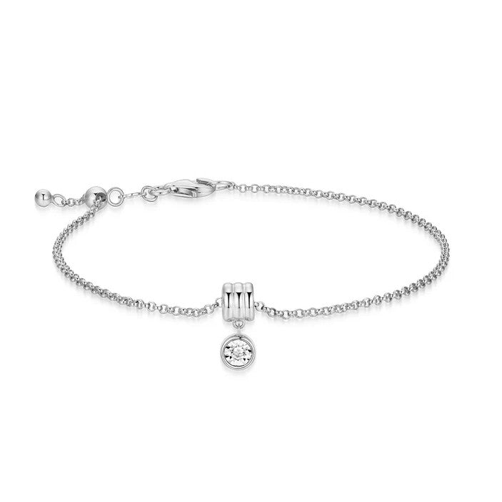 Sterling Silver Lab-Created Diamond Barrel Charm Bolo Bracelet