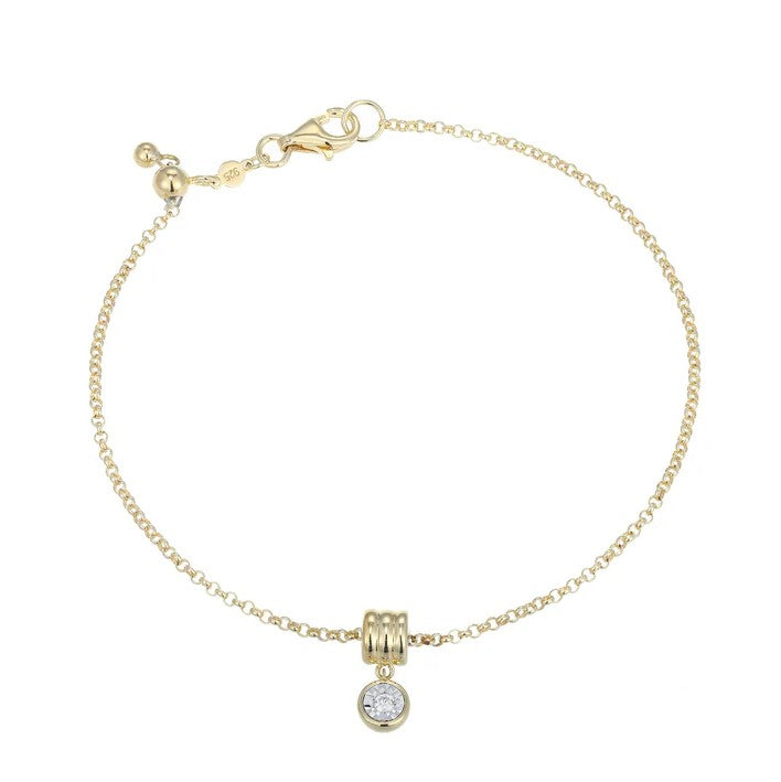 Sterling Silver 14K Gold Plated Bolo Bracelet with Lab Created Diamond Charm