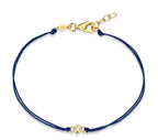 14K Gold Plated Navy Blue Silk Cord Bracelet with One Round Lab Grown Diamond