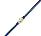 14K Gold Plated Navy Blue Silk Cord Bracelet with One Round Lab Grown Diamond