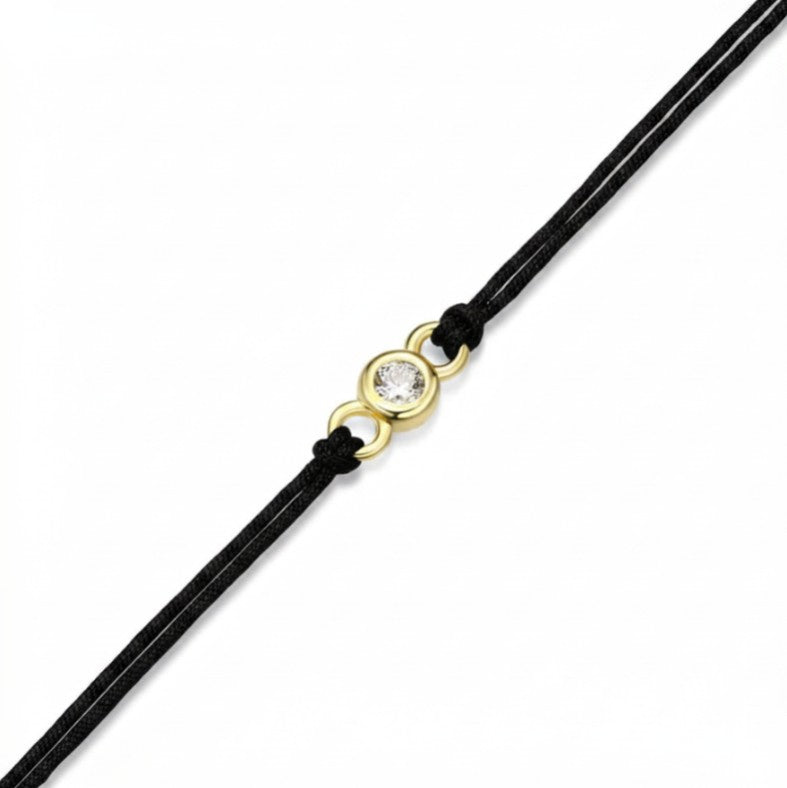 14K Gold Plated Black Double Silk Bracelet With One Round Lab Grown Diamond