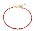 14K Gold Plated Red Silk Cord Bracelet with One Round Lab Grown Diamond