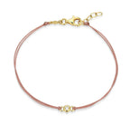 14K Gold Plated Pink Silk Cord Bracelet with One Round Lab Grown Diamond