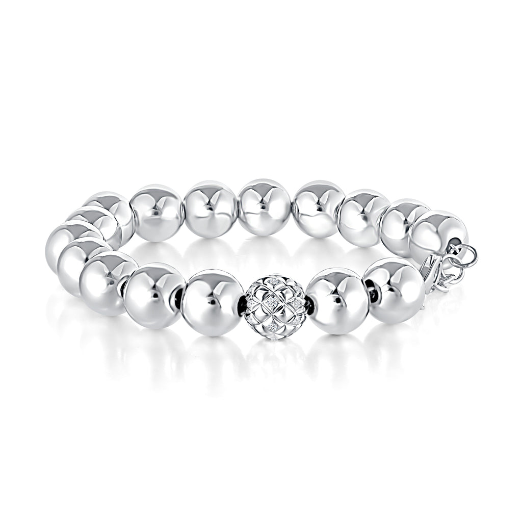 Sterling Silver Beaded Diamond Bracelet