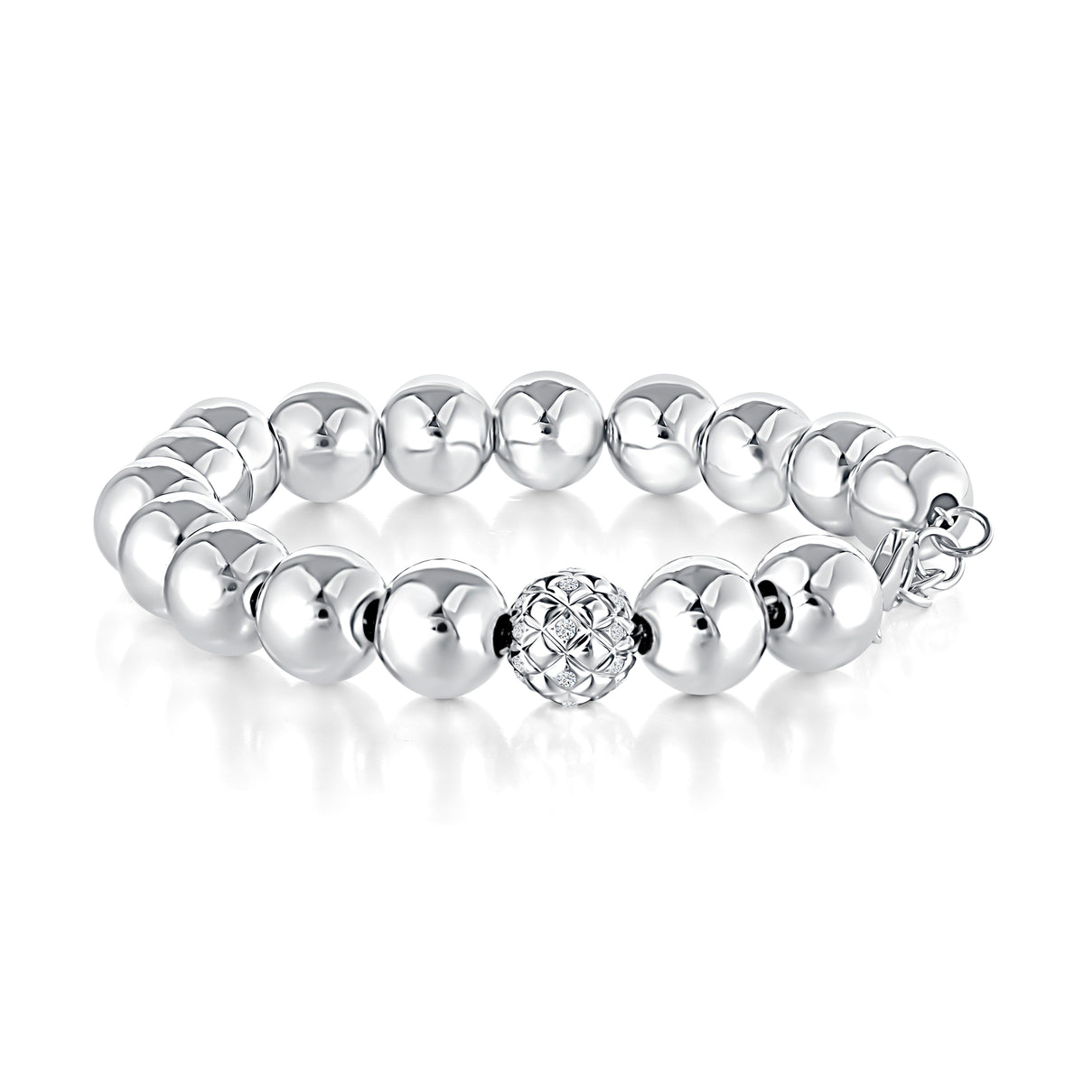 Sterling Silver Beaded Diamond Bracelet
