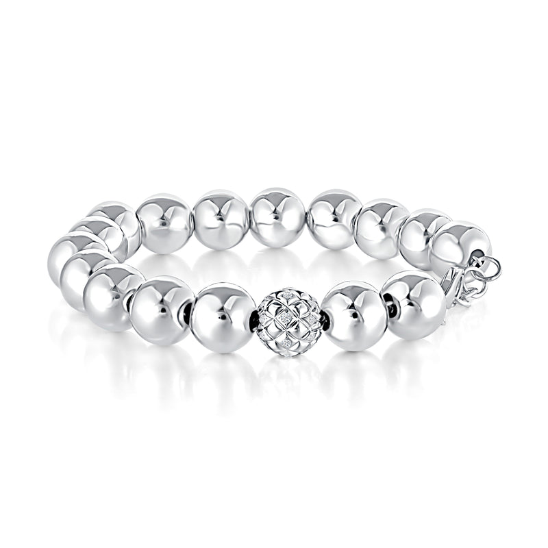 Sterling Silver Beaded Diamond Bracelet