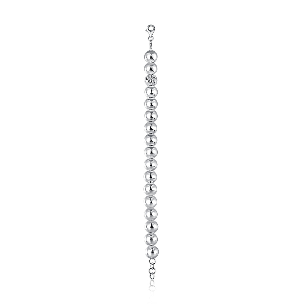 Sterling Silver Beaded Diamond Bracelet