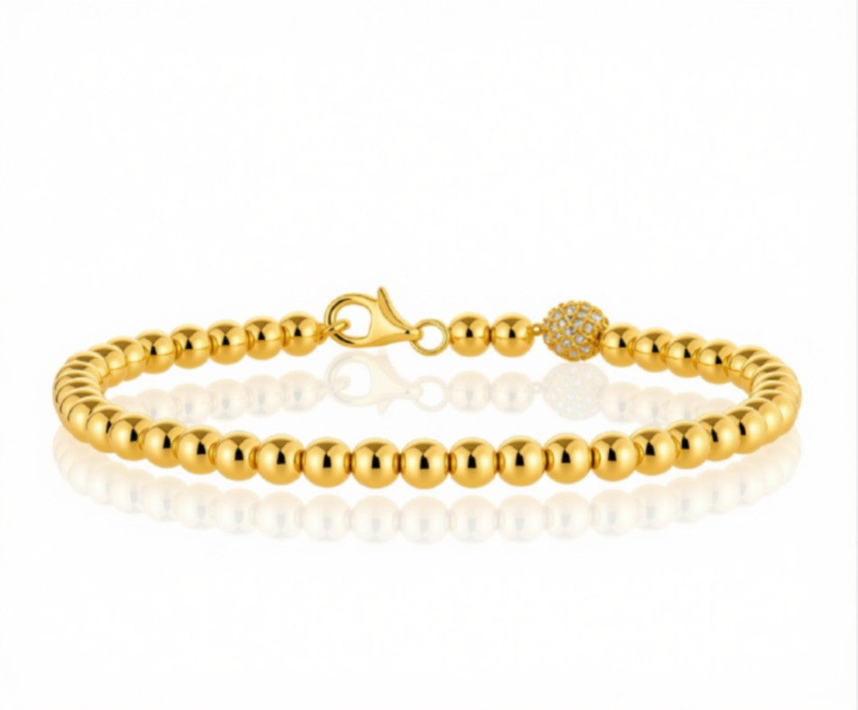 14K Yellow Gold Beaded Diamond Bracelet