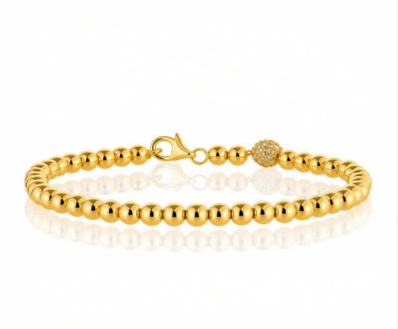 14K Yellow Gold Beaded Diamond Bracelet