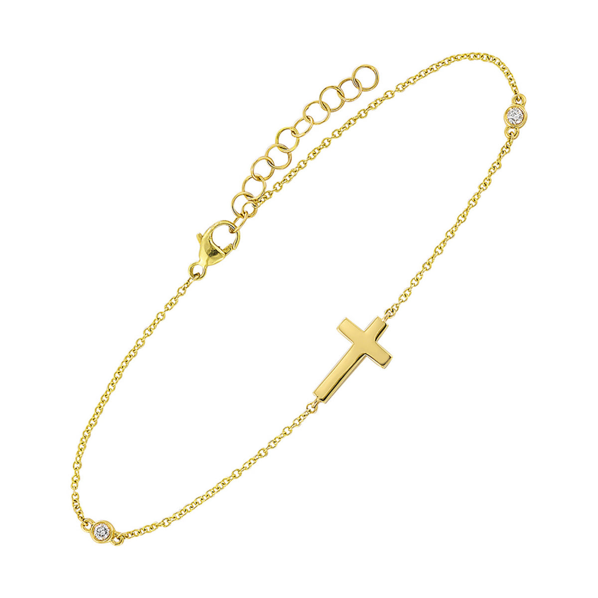 14K Gold Cross Bracelet With Round Diamonds