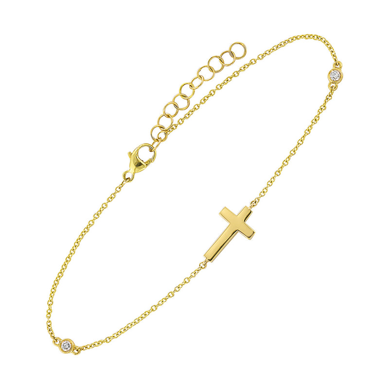 14K Gold Cross Bracelet With Round Diamonds