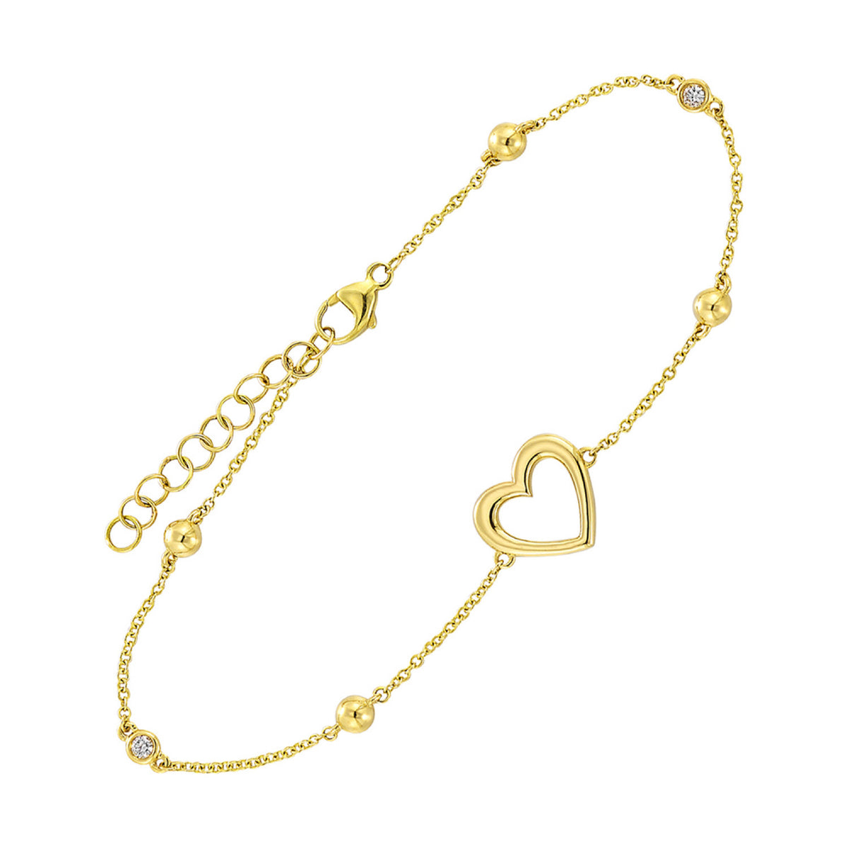 14K Yellow Gold Diamond Station Heart Bracelet