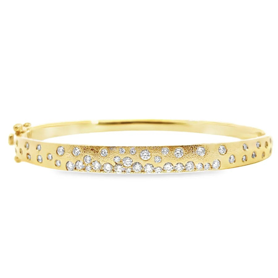 14K Yellow Gold Satin Diamond Bangle Bracelet