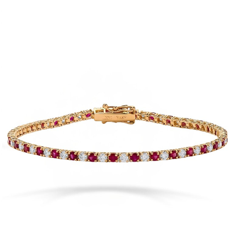 14K Rose Gold Tennis Bracelet With Alternating Rubies and Diamonds