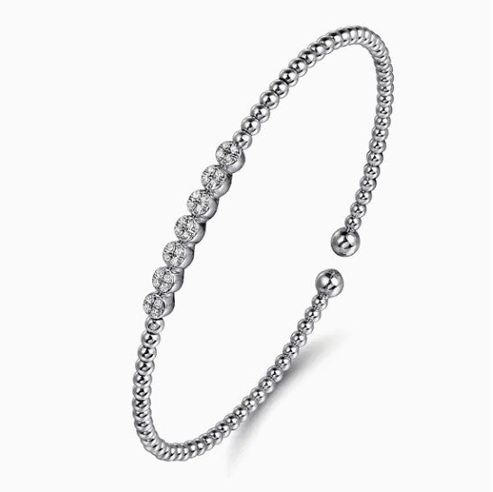 14K White Gold Diamond Beaded Bujukan Cuff Bracelet