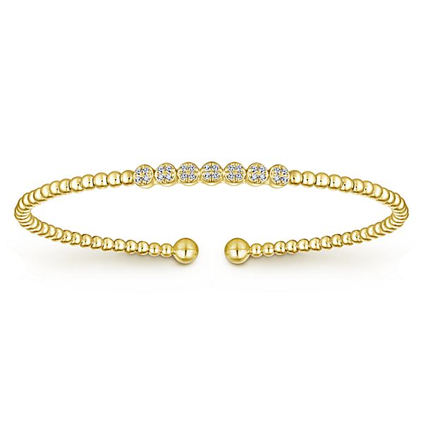Lady's Yellow 14 Karat Bangle Bracelet Length 6.5 With 0.13 ctw Round Diamonds