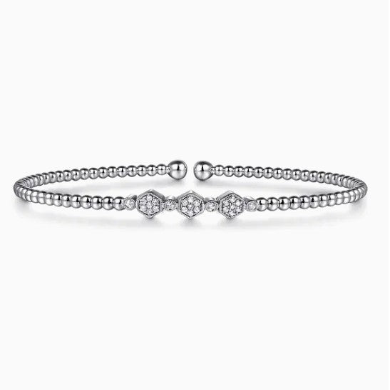 14K White Gold Diamond Beaded Bujukan Cuff Bracelet