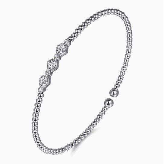 14K White Gold Diamond Beaded Bujukan Cuff Bracelet