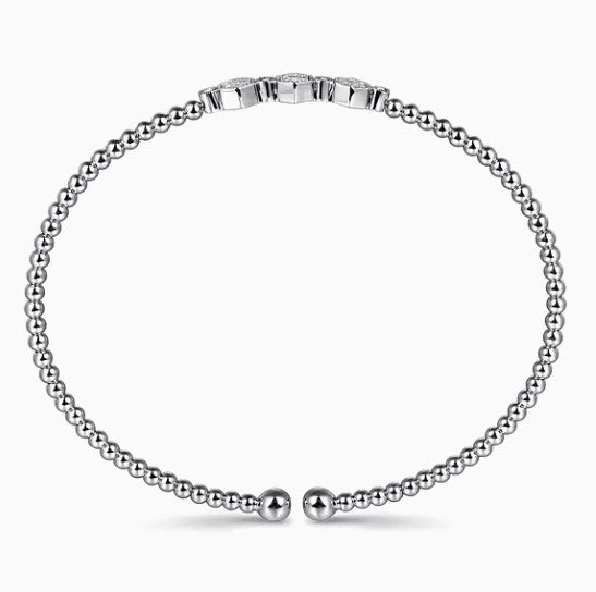 14K White Gold Diamond Beaded Bujukan Cuff Bracelet