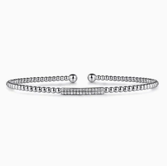 14K White Gold Diamond Bar Beaded Bujukan Cuff Bracelet