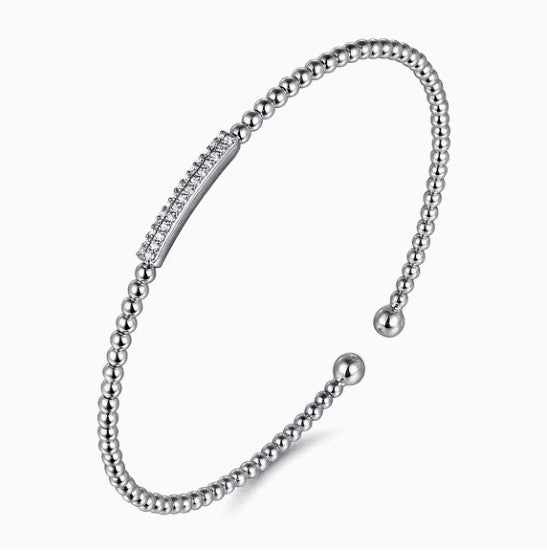 14K White Gold Diamond Bar Beaded Bujukan Cuff Bracelet