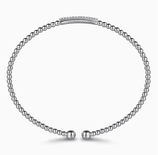 14K White Gold Diamond Bar Beaded Bujukan Cuff Bracelet