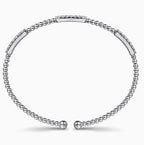 14K White Gold Bujukan Beaded Station Bar Diamond Cuff Bracelet