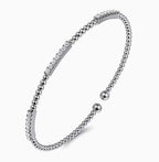 14K White Gold Bujukan Beaded Station Bar Diamond Cuff Bracelet