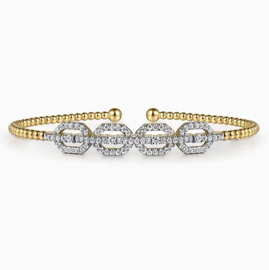 14K Gold Diamond Link Beaded Bujukan Cuff Bracelet