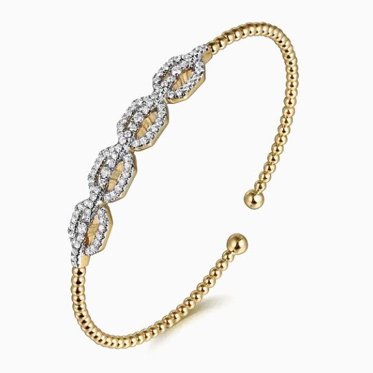14K Gold Diamond Link Beaded Bujukan Cuff Bracelet