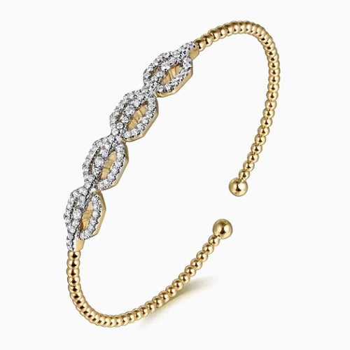 14K Gold Diamond Link Beaded Bujukan Cuff Bracelet