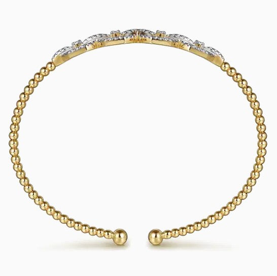14K Gold Diamond Link Beaded Bujukan Cuff Bracelet