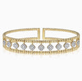 14K Yellow Gold Bujukan Beaded Wide Diamond Cuff Bracelet