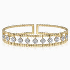 14K Yellow Gold Bujukan Beaded Wide Diamond Cuff Bracelet