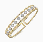 14K Yellow Gold Bujukan Beaded Wide Diamond Cuff Bracelet