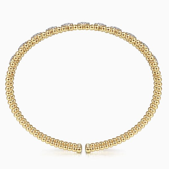14K Yellow Gold Bujukan Beaded Wide Diamond Cuff Bracelet
