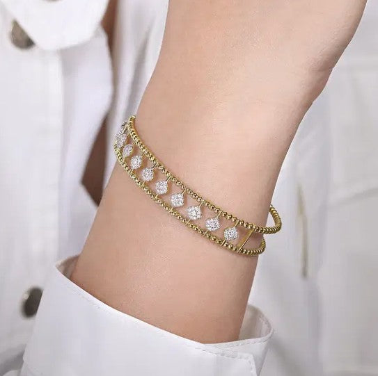 14K Yellow Gold Bujukan Beaded Wide Diamond Cuff Bracelet