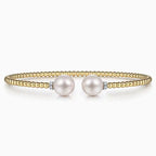 14K Gold Beaded Bujukan Collection Pearl & Diamond Cuff Bracelet