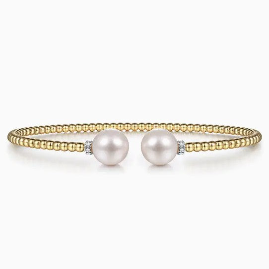 14K Gold Beaded Bujukan Collection Pearl & Diamond Cuff Bracelet
