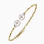 14K Gold Beaded Bujukan Collection Pearl & Diamond Cuff Bracelet