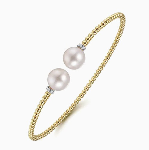 14K Gold Beaded Bujukan Collection Pearl & Diamond Cuff Bracelet
