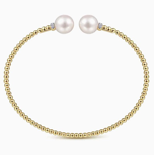 14K Gold Beaded Bujukan Collection Pearl & Diamond Cuff Bracelet