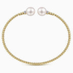 14K Gold Beaded Bujukan Collection Pearl & Diamond Cuff Bracelet