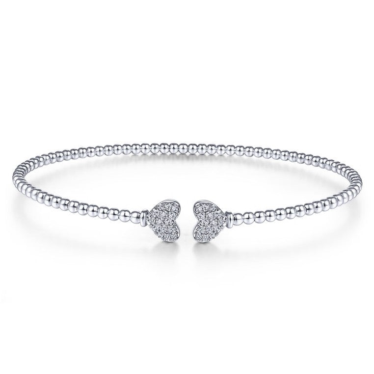 14K White Gold Beaded Bujukan Diamond Heart Cuff Bracelet