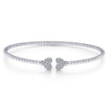 14K White Gold Beaded Bujukan Diamond Heart Cuff Bracelet