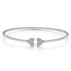 14K White Gold Beaded Bujukan Diamond Heart Cuff Bracelet