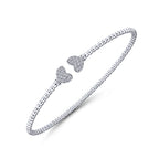 14K White Gold Beaded Bujukan Diamond Heart Cuff Bracelet