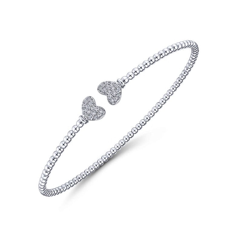 14K White Gold Beaded Bujukan Diamond Heart Cuff Bracelet