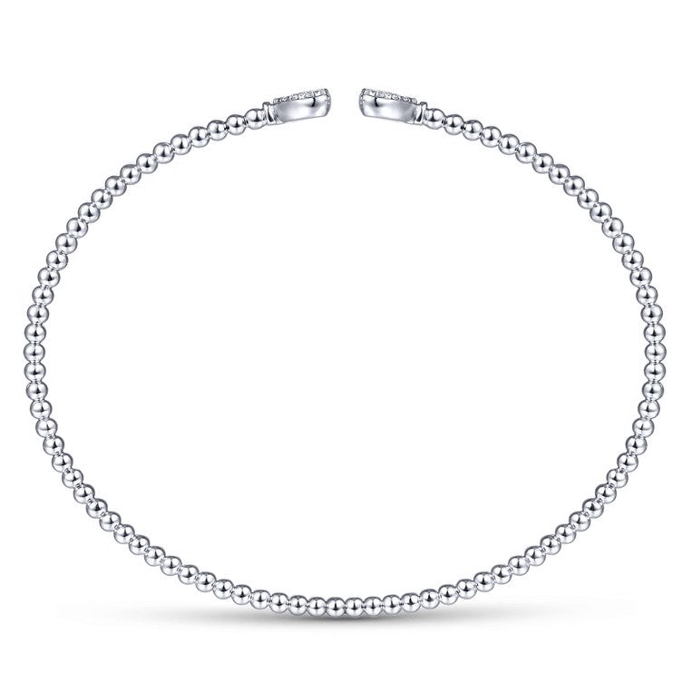 14K White Gold Beaded Bujukan Diamond Heart Cuff Bracelet