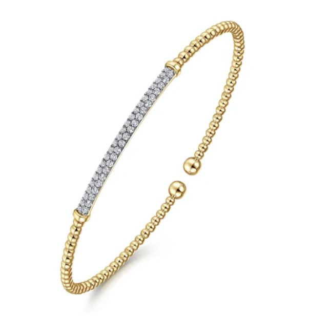 14K Gold Beaded Bujukan Collection Diamond Cuff Bracelet